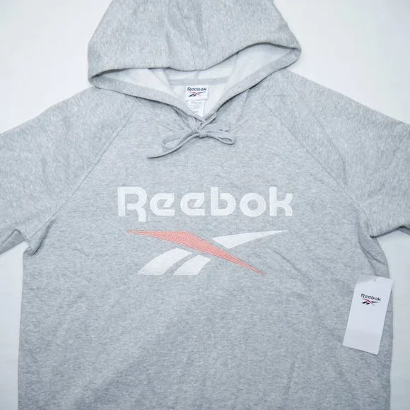 Reebok Vector Crossfit Fleece Hoodie Sweatshirt Womens Size L Gray Pink Metcon - Picture 2 of 7